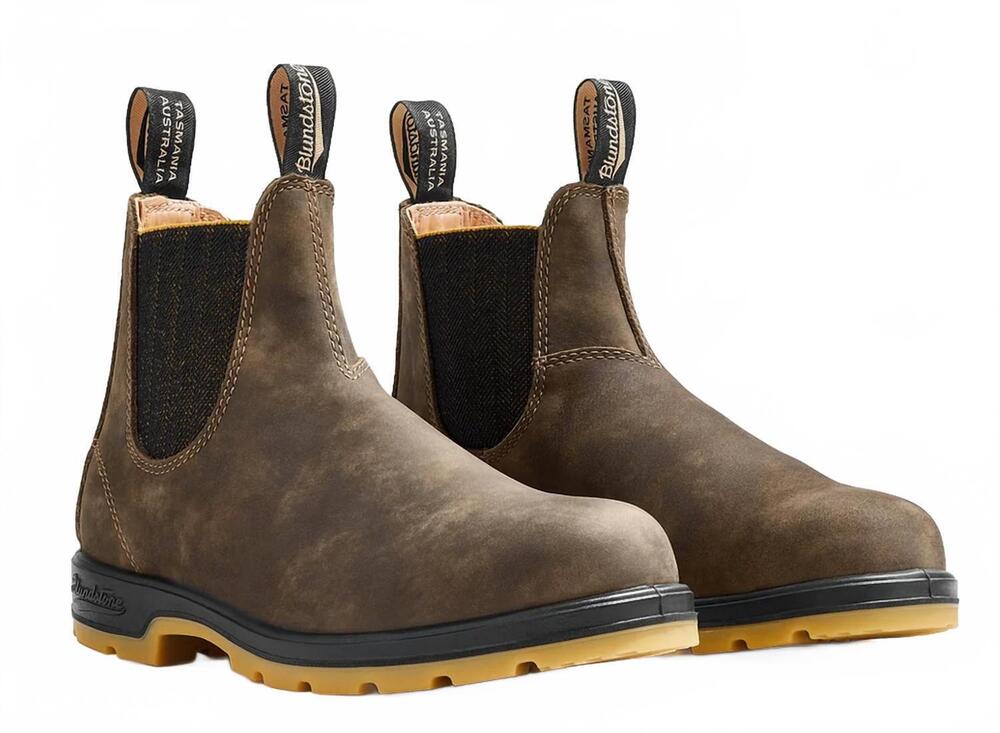 NEW BLUNDSTONE men's 1944 chelsea boots in rustic brown/mstard